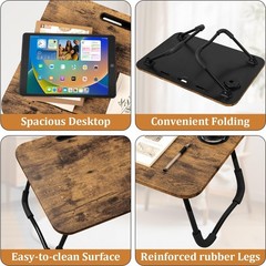 Lap Desk Foldable Laptop Table Portable Bed Tray Desk with Holders for Cup an…
