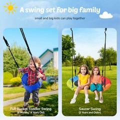 440lb 4 IN 1 Metal Swing Set Heavy-Duty Frame Backyard Kids Playset with 2 Seats