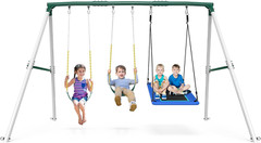 Heavy Duty 7.3Ft Metal Swing Set with 3 Swings for Outdoor Fun