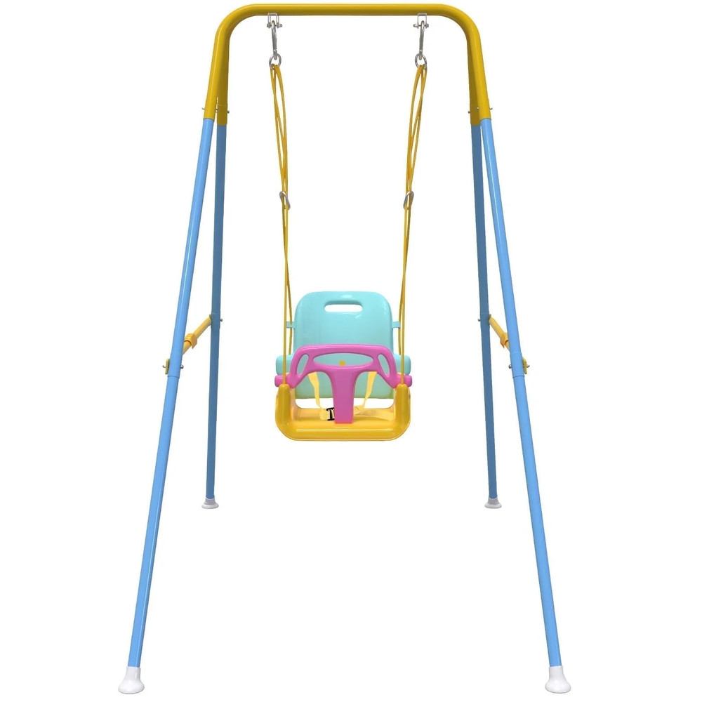 Foldable Baby Swing Set for Backyard, Indoor/Outdoor Toddler Swing Yellow & Blue