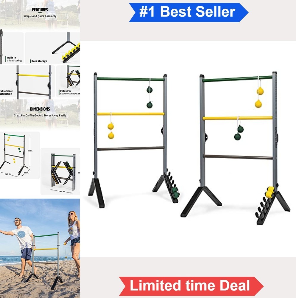 Steel Ladderball Set 2 Ladders 6 Bolos Built-In Scoring System Backyard Yard
