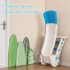 Toddler Slide, 3 in 1 Foldable Kids Slide Indoor Slideway with Basketball Blue