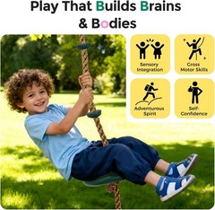 DECORLIFE Tree Swing for Kids Climbing Rope Disc Swing with Platforms Green