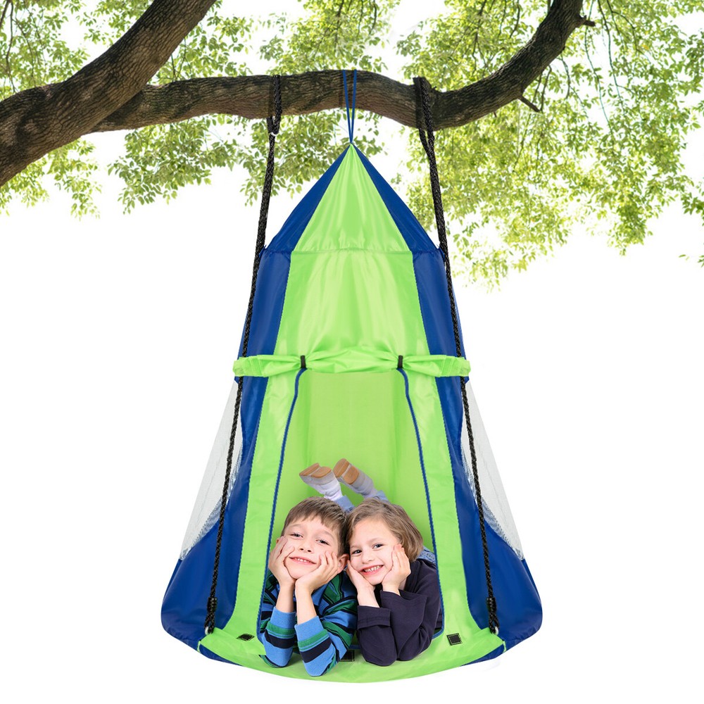 Goplus 40″ Kids Hanging Chair Swing Tent Set Hammock Nest Pod Seat Green