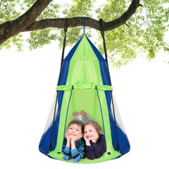 Goplus 40″ Kids Hanging Chair Swing Tent Set Hammock Nest Pod Seat Green
