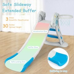 Toddler Slide, 3 in 1 Foldable Kids Slide Indoor Slideway with Basketball Blue