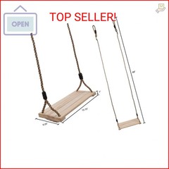HEY! PLAY! Wooden Swing, Outdoor Flat Bench Seat with Adjustable Nylon Hanging R
