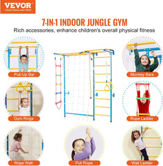 Indoor Jungle Gym for Toddlers, 7-In-1 Climbing Playset with Carbon Steel Swedis