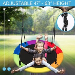 Durable Indoor/Outdoor 40” Saucer Swing with Adjustable Ropes – Rainbow Fun