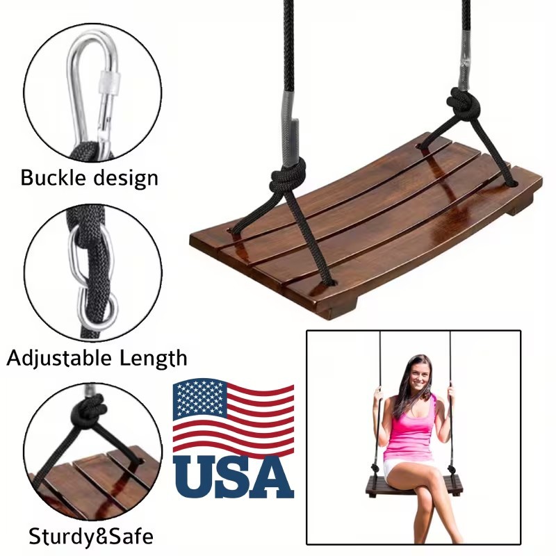 Wooden Swing Seat Nostalgic Outdoor Wood Swing for Kids Tree Swing for Adults US