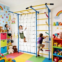 7 in 1 Indoor Playground Wall Gym with Monkey Bars and Gymnastic Rings