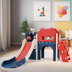 8 in 1 Kids Slide Set Toddler Climber Slide Play Set With Basketabll Hoop Tunnel