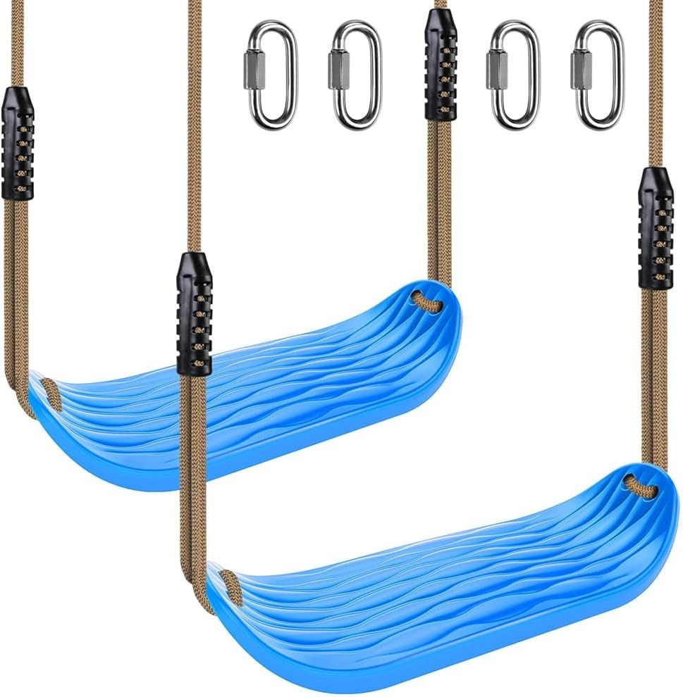 SELEWARE 2 Pack Non-Slip Plastic Swing Seat, Heavy Duty Tree Swing Set *BLUE*