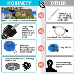 HOKINETY Zip Line Kit for Kids Adults : Up to 450Lbs 100FT 150FT 200FT – Quic…