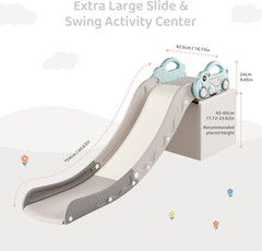 Blue Indoor Toddler Couch Slide with Secure Guardrail & Fun Car Design