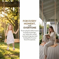 Hanging Wooden Swing, Seat 19.7″x 5.1″× 1.2″, Tree Swings for Adults and Kids