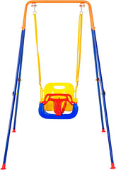 3-in-1 Toddler Swing Set, Foldable Metal Stand for Indoor/Outdoor Fun