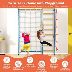 7 In 1 Kids Indoor Gym Playground Swedish Wall Ladder Solid Wall Yellow Climbing