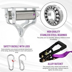 Zip ine Kit for Kids Outdoor,Stainless steellackline 60ft x 8ft, Purple