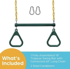 Jungle Gym Kingdom 18” Trapeze Swing Bar Rings 48” Heavy Duty Chain Swing Set.