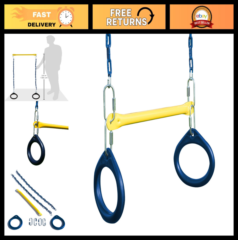 Trapeze and Ring Combo Swing Set – Durable Black Outdoor Play Equipment