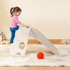 3In1 Kid Folding Slide With Climber,Basketball Hoop,Freestanding Slide Toy White