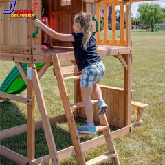 Cedar Wood Swing Set Ages 3-6 Years Wave Slide Clubhouse Outdoor Playset NEW