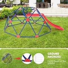 Climbing Dome with Slide, Kids Outdoor Jungle Gym Geometric Dome 8FT Ruby