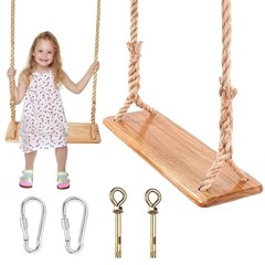 Hanging Wooden Swing, Seat 19.7″x 5.1″× 1.2″, Tree Swings for Adults and Kids