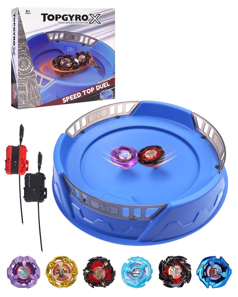 X Stadium Battle Set with X-Celeration Rail, 6 Right-Spin Tops, 2 Launchers a…