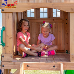 Cedar Wood Swing Set Ages 3-6 Years Wave Slide Clubhouse Outdoor Playset NEW