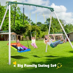 700lbs 9.5ft Heavy Duty Large Metal Swing Set Kids Adults Backyard with 3 Swings