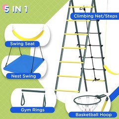 Metal Swing Set for Backyard, 5 in 1 Design for Ages 3-8, Yellow