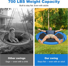 60-Inch Tree Swing for Kids & Adults, 700LBS Extra Large Saucer Swing, 900D Weat