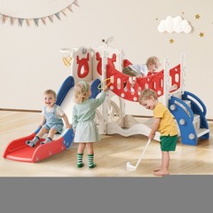 10 in1 Toddler Slide Indoor Outdoor Playground w/ Slide, Climber,Basketball Hoop
