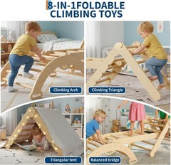 8-in-1 Pikler Triangle Climbing Set, Foldable Baby Climbing Toys Wooden Climbing