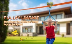 Kid Zipline Bear Pulley, Ninja Slackline Slider with Brake Stopper