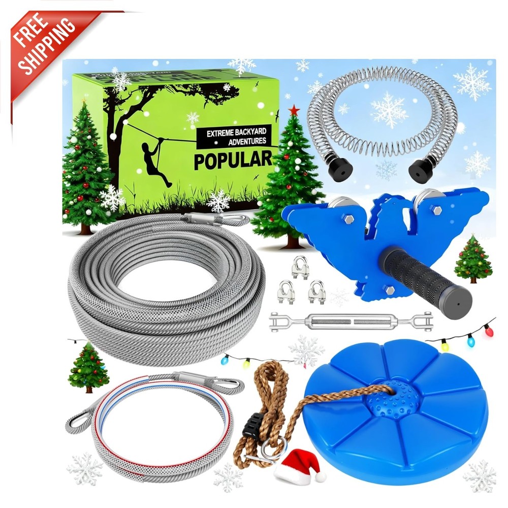 Outdoor 98FT Zip Line Kit for Kids and Adults – Swing Seat & Brake Included