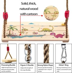 Wooden Swing Seat, Nostalgic Outdoor Wood Swing for Kids Adults, Tree Straps Set