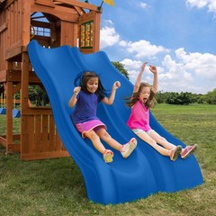 WOODEN SWING-SET PLAYGROUND SET W/ 2 WAVE SLIDES ROCK WALL TIC TAC TOE, CHILDREN