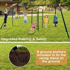 660 lbs Kids Metal Swing Set for Backyard 7-in-1 Multifunctional Swing Set