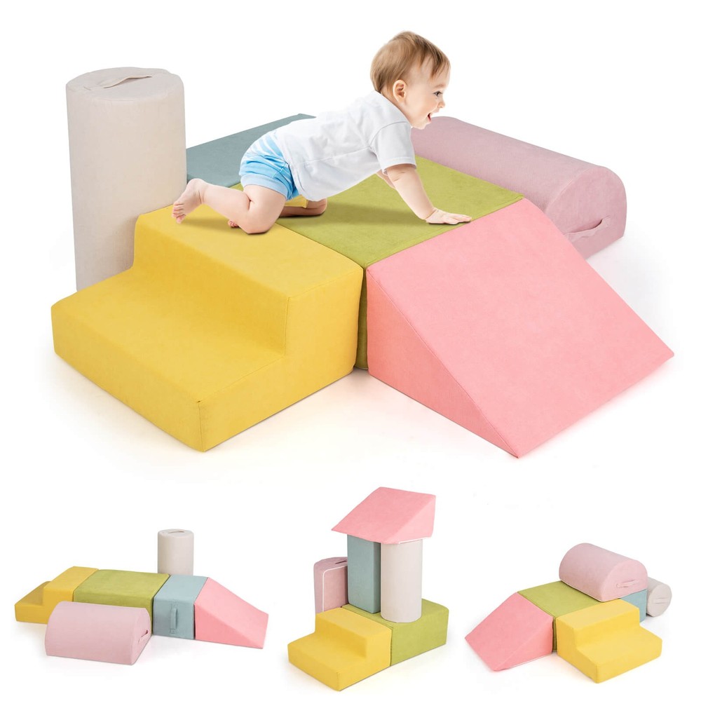 6 Pcs Toddler Climbing Blocks with Handles Chenille Fabric Cover Corner Play Gym