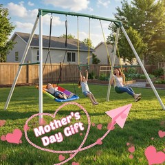 Hapfan 9.5ft Tall Heavy Duty Swing Set w/ Platform Swing, Trapeze Bar Belt Swing