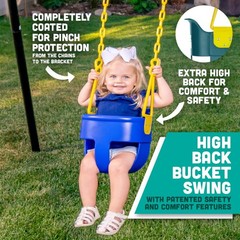 Premium High Back Full Bucket Toddler Swing Seat with Finger Grip, Blue