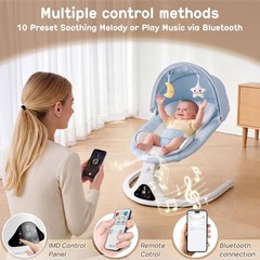 Baby Swing with Remote Control – 5 Natural Motion Speeds, Detachable Seat Pad…