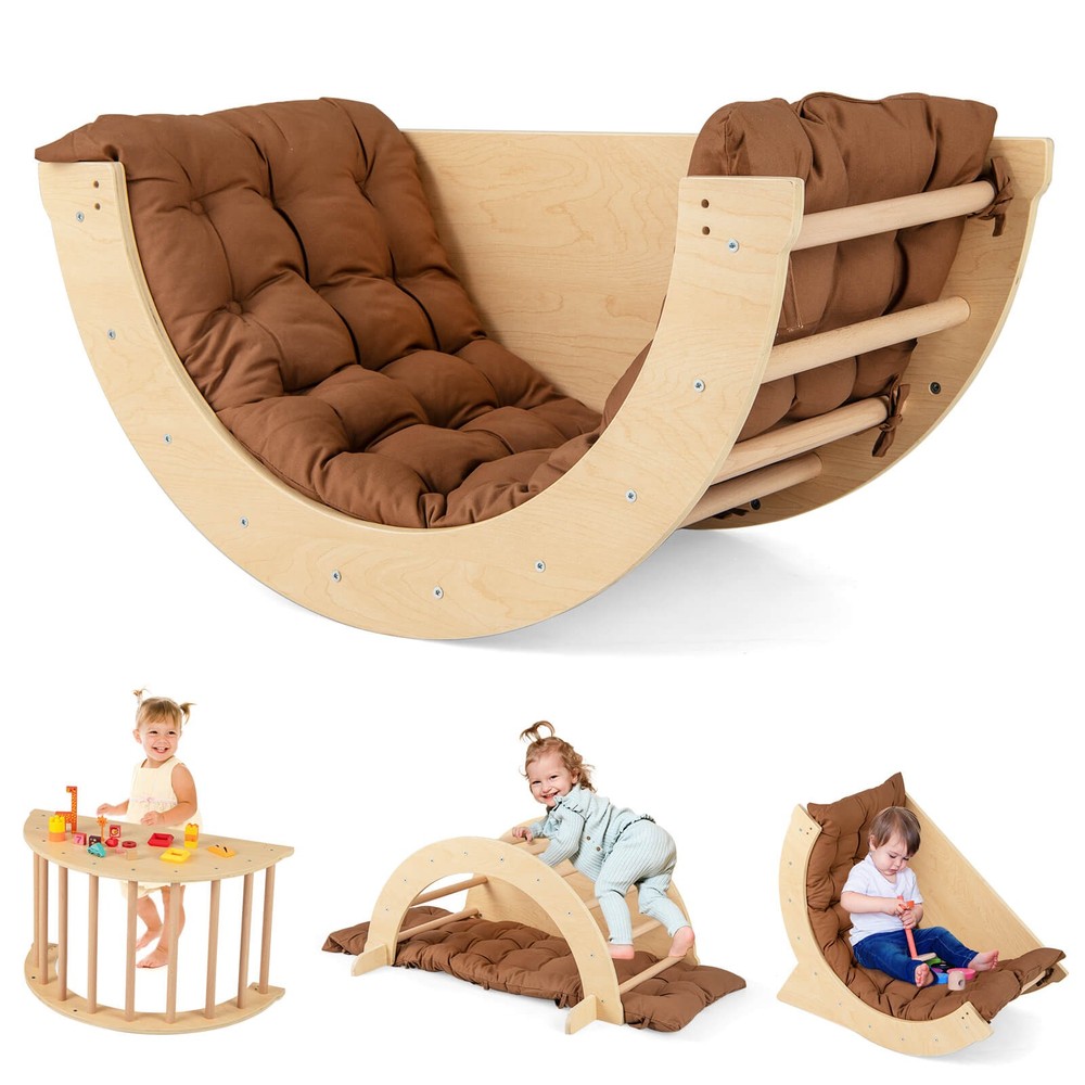 6 in 1 Climbing Arch Wooden Rocker Arch Climbing Toy with Removable Cushion