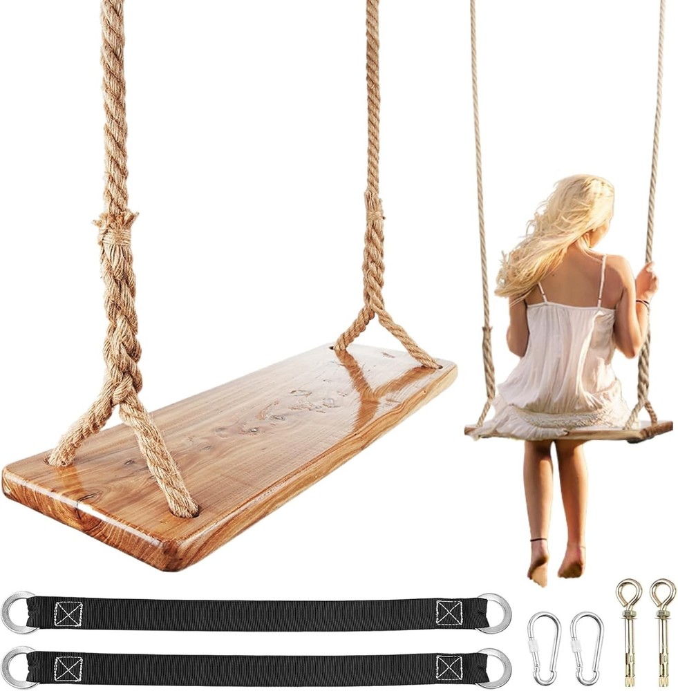 Wooden Tree Swing, 500lbs Load Capacity Heavy-Duty Wooden Swing Seat for