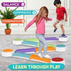 Balance Beam and Toddler Stepping Stones for Kids 13 Pieces, Medium, Multi