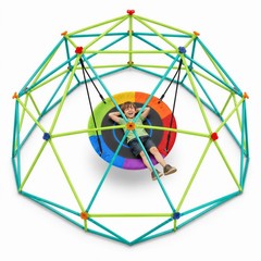 10 ft Climbing Dome Swing Set Jungle Gym w/Saucer Swing Outdoor Backyard Playset