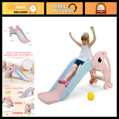3 in 1 Toddler Slide Climber Playset with Basketball Hoop & Ball – Indoor/Outdoo